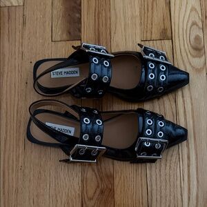 Steve Madden Black Flats with Silver Buckles
